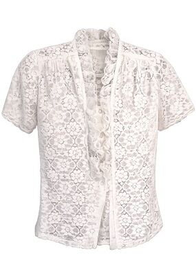Vintage Lace Ruffle Front Women's Blouse - White